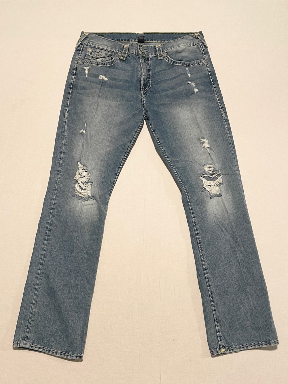 True Religion Ricky Relaxed Straight Distressed Jeans 38